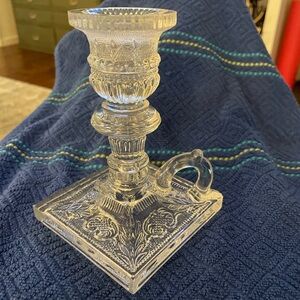 Vintage Viking Glass 5.5 inch high loop handle candle holder.